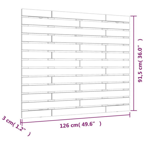 vidaXL Hoofdbord wandmontage 126x3x91,5 cm massief grenenhout grijs