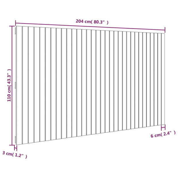 vidaXL Hoofdbord wandmontage 204x3x110 cm massief grenenhout grijs