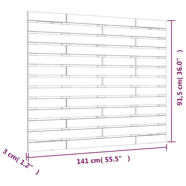 vidaXL Hoofdbord wandmontage 141x3x91,5 cm grenenhout honingbruin