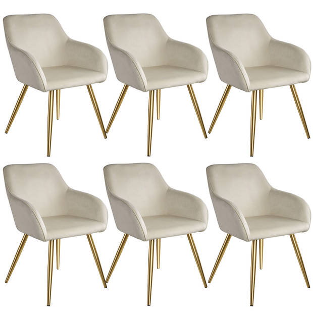 tectake - set van 6 Stoelen Marilyn fluweellook - creme/goud - 404903