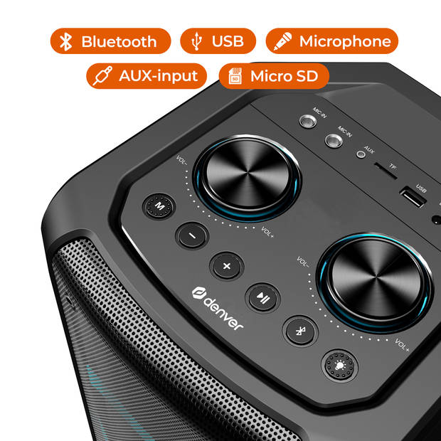 Denver Bluetooth Speaker Party Box - Discolichten - Incl. Microfoon - BPS352 - Zwart