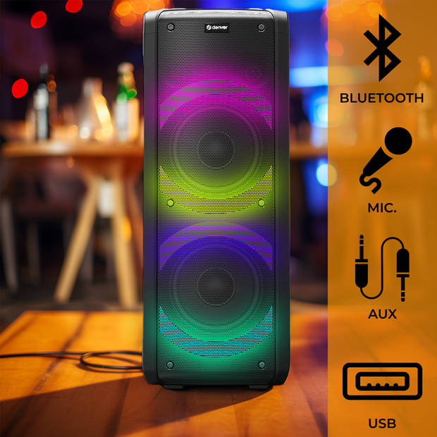 Denver Bluetooth Speaker Party Box - Discolichten - Incl. Microfoon - BPS352 - Zwart