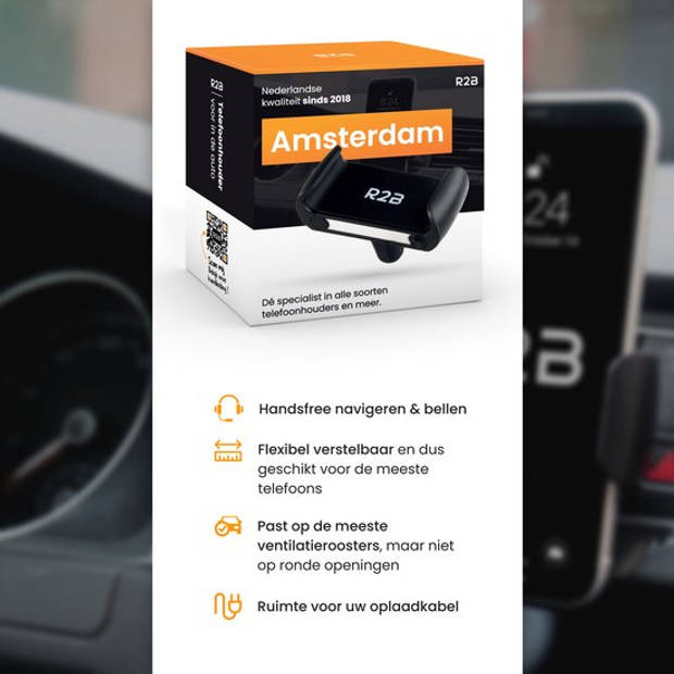 R2B Telefoonhouders Auto Ventilatie Rooster - Gsm Houder Auto - Autoaccessoires - Auto Telefoonhouder - Model Amsterdam