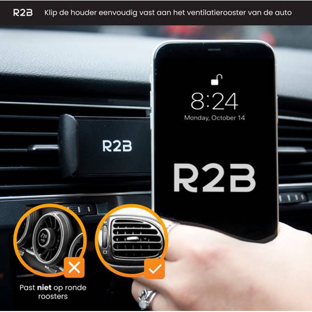 R2B Telefoonhouders Auto Ventilatie Rooster - Gsm Houder Auto - Autoaccessoires - Auto Telefoonhouder - Model Amsterdam