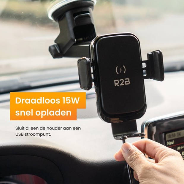 R2B Telefoonhouders Auto Zuignap met Draadloze Oplader - Voor Raam, Dashboard en Ventilatie - Gsm Houder Auto