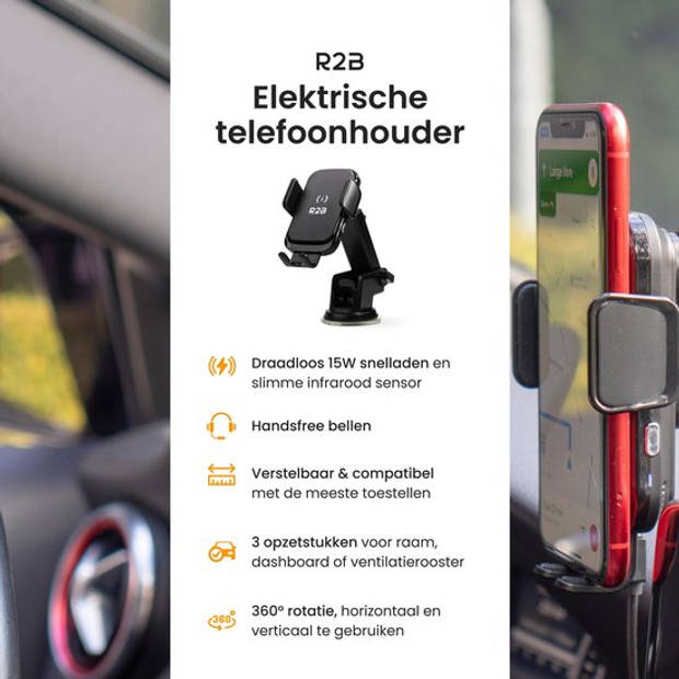 R2B Telefoonhouders auto zuignap met draadloze oplader - Voor raam, dashboard en ventilatie - Model "Alkmaar"