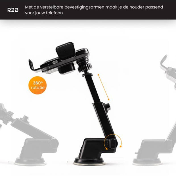 R2B Telefoonhouders Auto Zuignap met Draadloze Oplader - Voor Raam, Dashboard en Ventilatie - Gsm Houder Auto