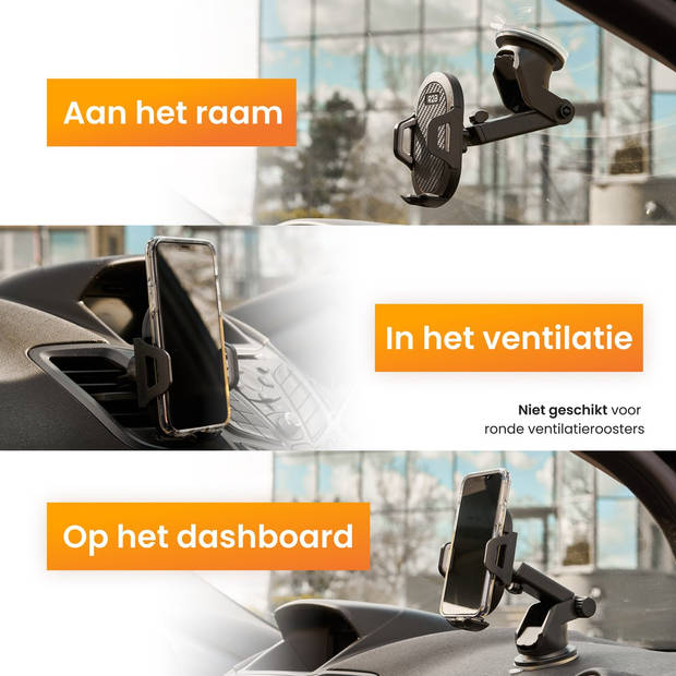 R2B Telefoonhouders auto zuignap - Voor raam, dashboard en ventilatie - Mobiel / Gsm houder - Model "Haarlem"