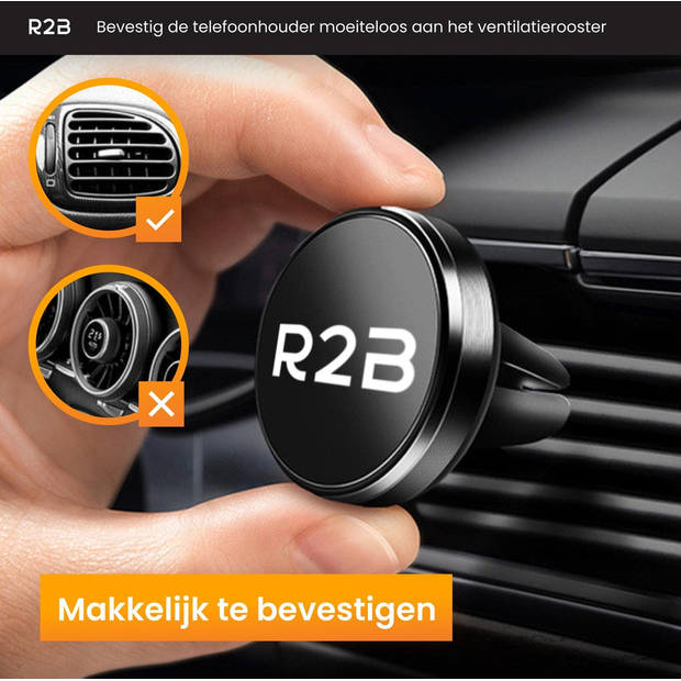 R2B Sterke Magnetische telefoonhouder auto geschikt voor ventilatierooster - Mobiel / Gsm houder - Model "Edam"