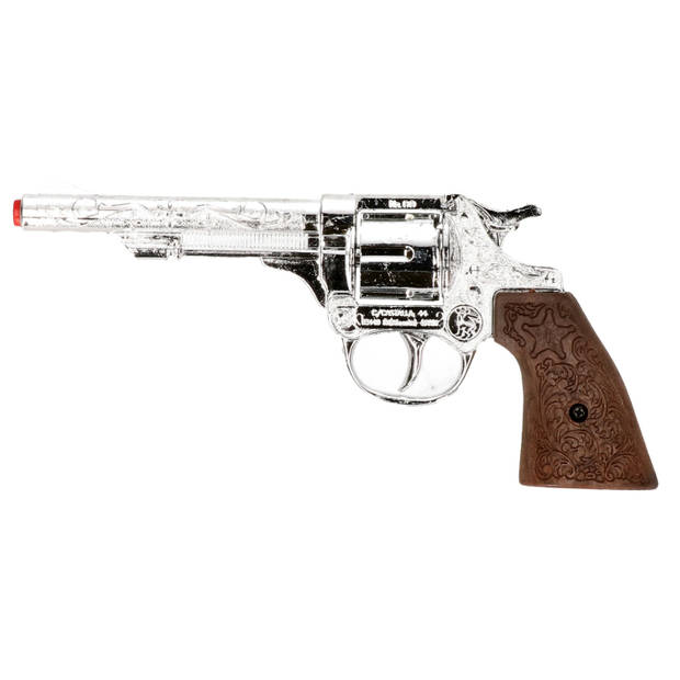 Cowboy verkleed speelgoed revolver/pistool metaal 8 schots plaffertjes - Verkleedattributen