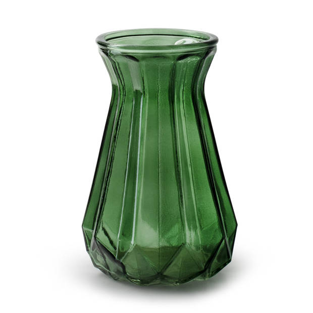 2x Stuks Bloemenvazen - groen/transparant glas - H18 x D11.5 cm - Vazen