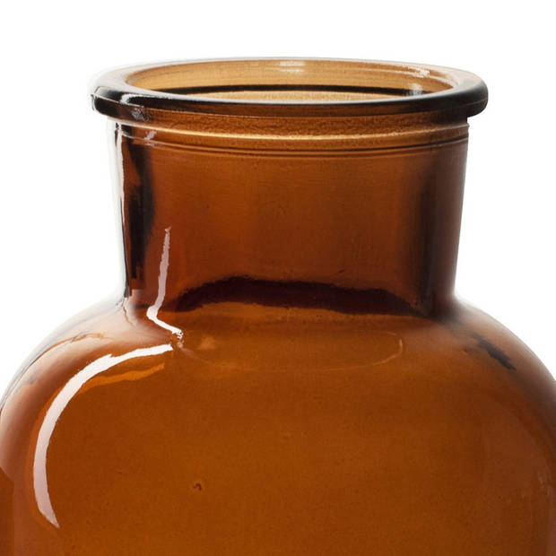 Bloemenvaas - mahonie bruin/transparant glas - H20 x D10 cm - Vazen