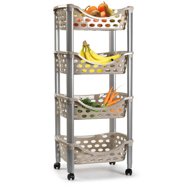 Plasticforte Trolley wieltjes - 4-laags - beige - kunststof - 40x88 cm - Opberg trolley