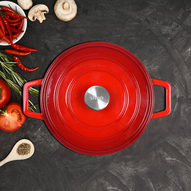 Livoo – mep128r – ronde geëmailleerde gietijzeren braadpan – 4 liter - rood