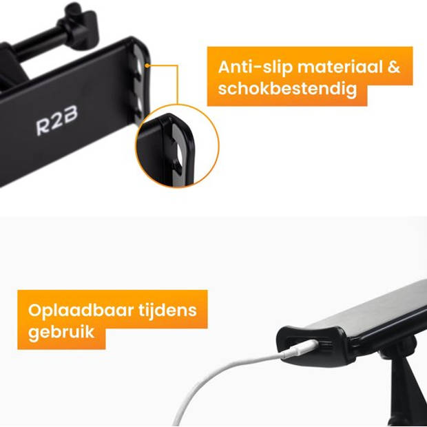 R2B Stevige Tablet houder auto hoofdsteun - Tablethouder voor Tablet, telefoon, Switch en meer! - Model Apeldoorn