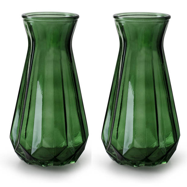 2x Stuks Bloemenvazen - groen/transparant glas - H15 x D10 cm - Vazen