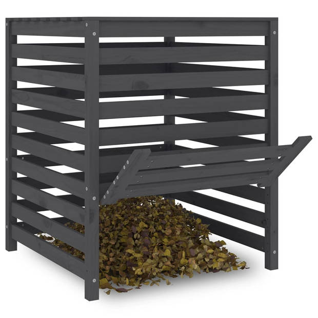 The Living Store Compostbak - Massief grenenhout - Grote inhoud - Praktisch deksel en klep - Gelat ontwerp - Grijs -