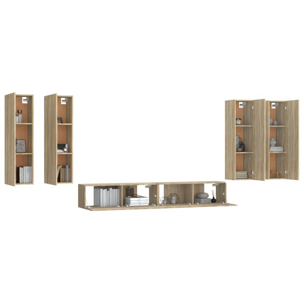 The Living Store Televisiemeubel Set Sonoma Eiken - 2 x 100x30x30cm - 4 x 30.5x30x110cm