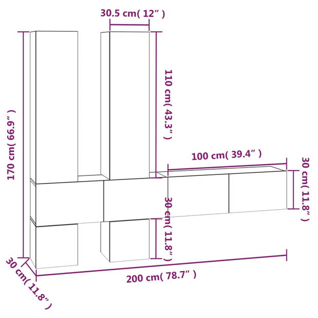 The Living Store TV-meubelset - Wit - 30.5 x 30 x 30 cm (S) / 100 x 30 x 30 cm (M) / 30.5 x 30 x 110 cm (L)