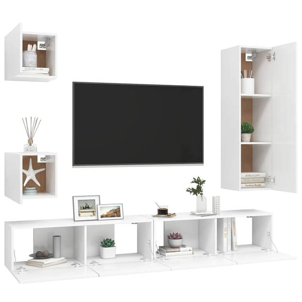 vidaXL 5-delige Tv-meubelset spaanplaat wit