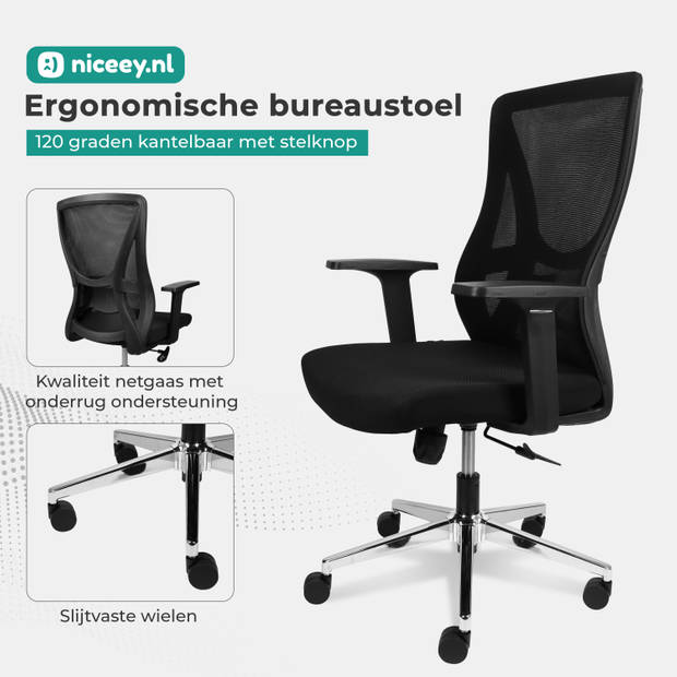 Niceey Ergonomische Bureaustoel - Verstelbaar - Zwart