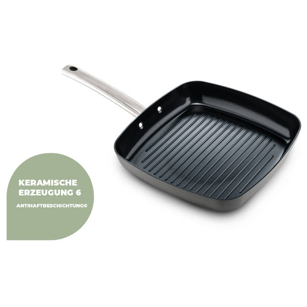 ISENVI Murray Combideal - keramische grillpan en hapjespan - RVS - Antraciet - Keramisch - 100% PFAS, PTFE en PFOA vrij