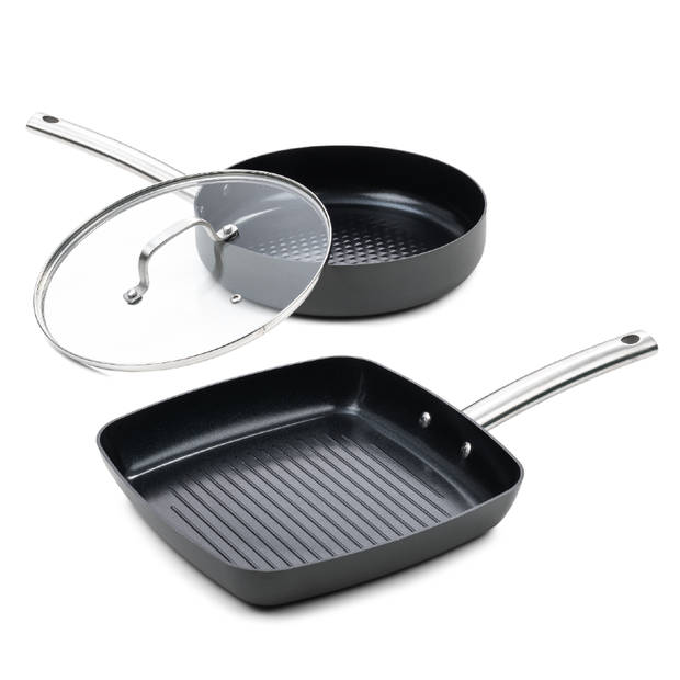 ISENVI Murray Combideal - keramische grillpan en hapjespan - RVS - Antraciet - Keramisch - 100% PFAS, PTFE en PFOA vrij