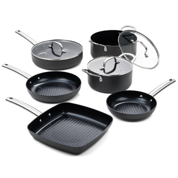 ISENVI Murray Speciaal set - Pannenset 6 delig - RVS grepen - Antraciet - Keramisch - 100% PFAS, PTFE en PFOA vrij