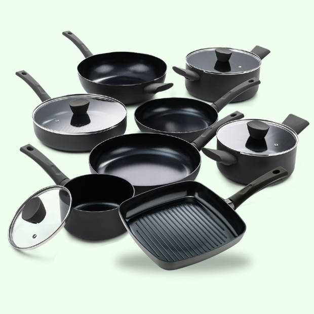 ISENVI Avon Chef Culinair set - Pannenset 8 delig - Ergo grepen - Antraciet - Keramisch - 100% PFAS, PTFE en PFOA vrij