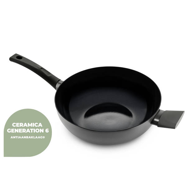 ISENVI Avon keramische wok met deksel 36 CM - Ergo greep - Antraciet - Keramisch - 100% PFAS, PTFE en PFOA vrij