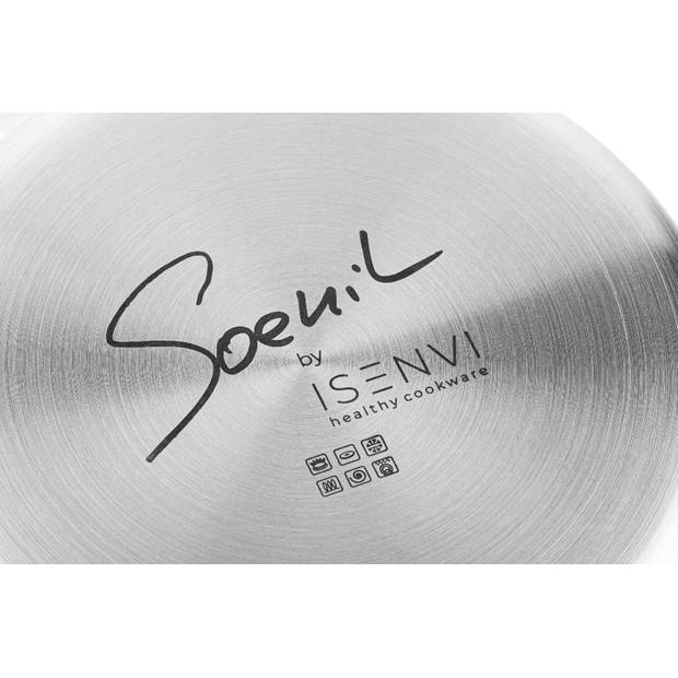 Soenil by ISENVI - Keramische wok 30 CM - RVS greep - Hoogglans RVS - Keramisch - 100% PFAS, PTFE en PFOA vrij