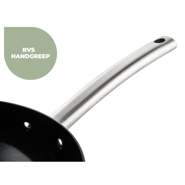 ISENVI Murray keramische wokpan 36 CM - RVS greep - Antraciet - Keramisch - 100% PFAS, PTFE en PFOA vrij