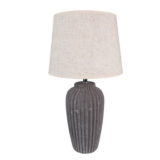 Clayre & Eef Tafellamp Ø 24x45 cm Beige Grijs Keramiek Rond Bureaulamp Beige Bureaulamp