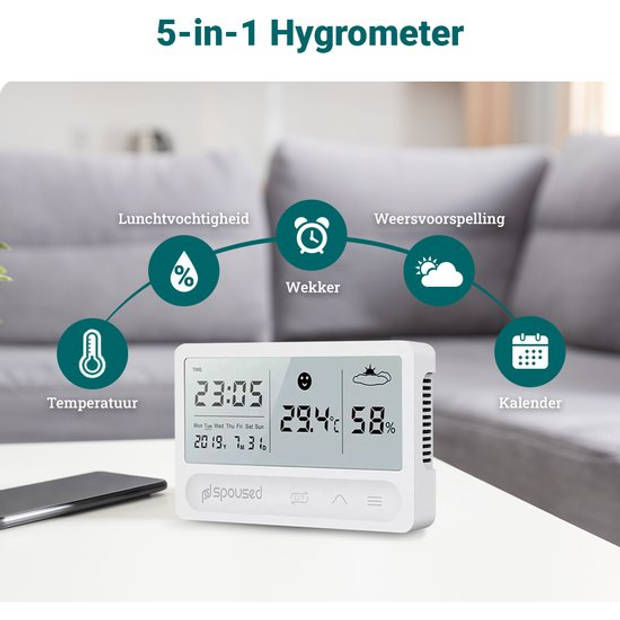 Spoused Digitale Hygrometer - Wit