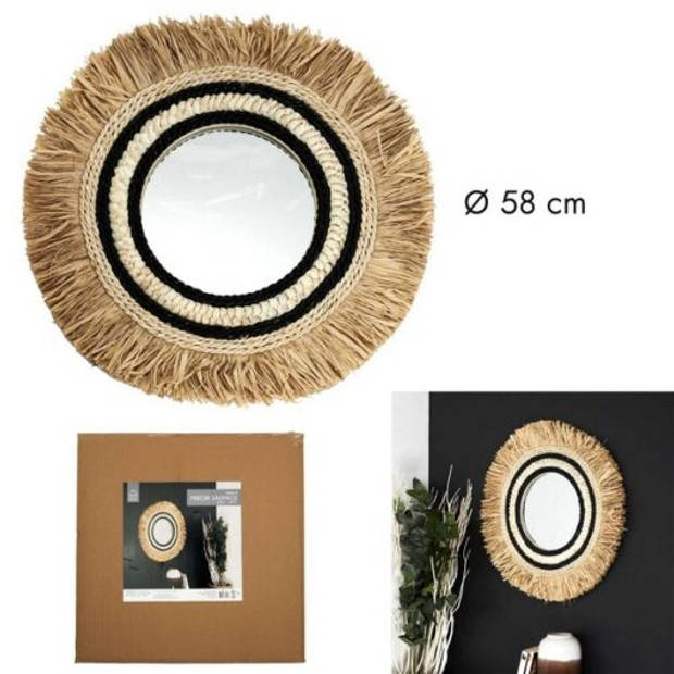 Decoratieve Spiegel Rond met Raffia Lijst 58 cm - Bruin