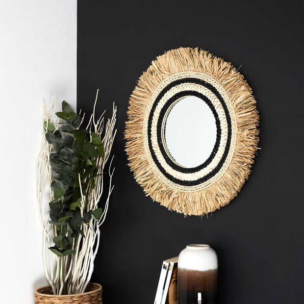 Decoratieve Spiegel Rond met Raffia Lijst 58 cm - Bruin