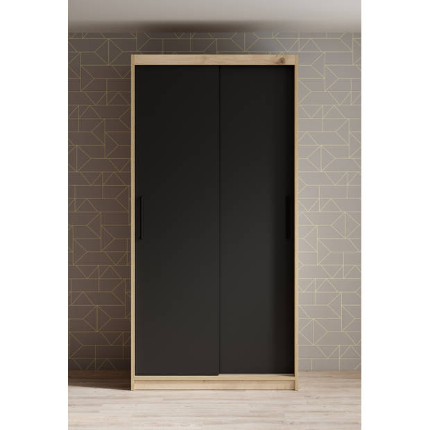 Meubella Kledingkast Luxor - Zwart - Eiken - 100 cm