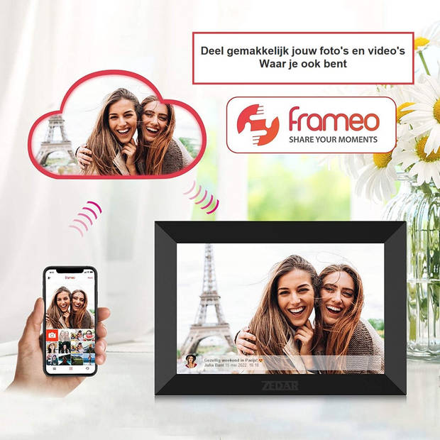 Zedar F600 Digitale fotolijst met WiFi en Frameo App - 10.1 inch – HD+ -IPS Display – Zwart - Micro SD - Touchscreen
