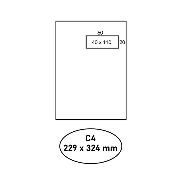 DULA - C4 Enveloppen A4 formaat wit - Venster rechts - 229 x 324 mm - 250 stuks - Zelfklevend met plakstrip - 120 Gram