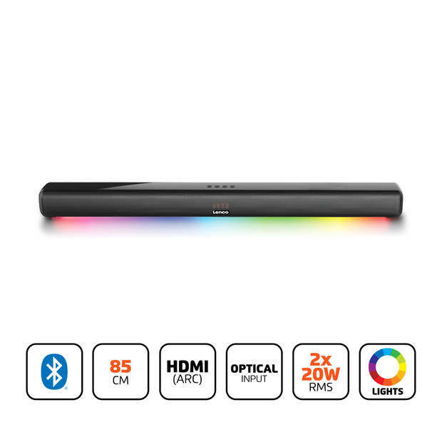 85cm Bluetooth® soundbar met HDMI (ARC) en LED verlichting Lenco Zwart