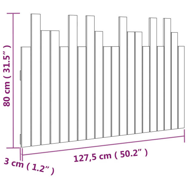 vidaXL Hoofdbord wandmontage 127,5x3x80 cm massief grenenhout grijs