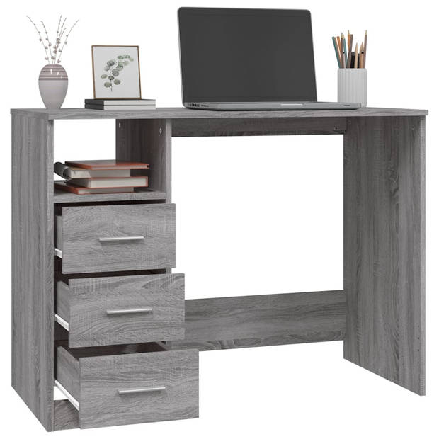 The Living Store Bureau Modern - Bureau - 102x50x76 cm - 3 lades - Grijs Sonoma Eiken