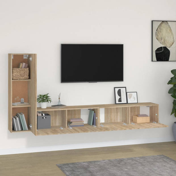 The Living Store TV Meubel Set - Sonoma Eiken - 2x 100x30x30 cm + 1x 30.5x30x110 cm