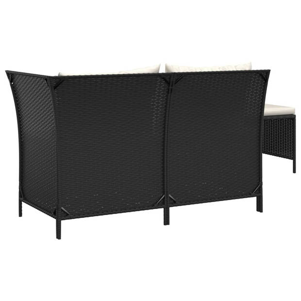 vidaXL 3-delige Loungeset met kussens poly rattan zwart