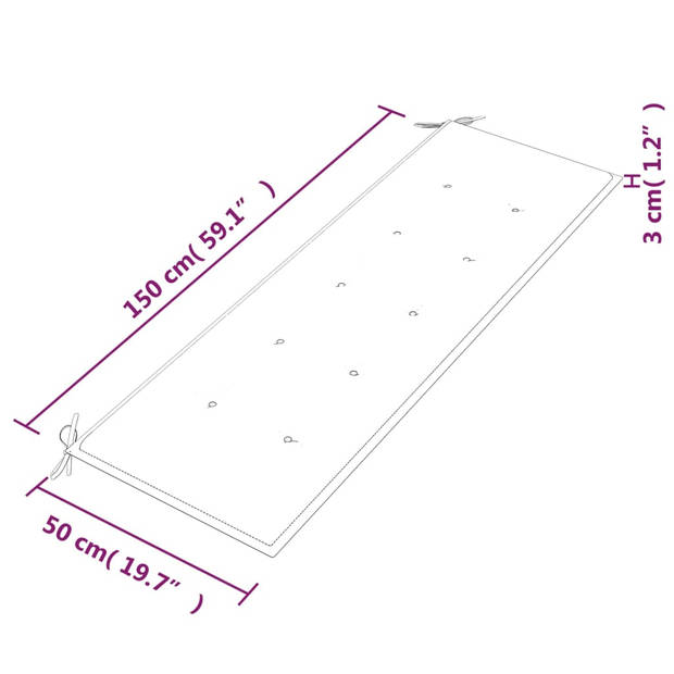 vidaXL Bankje Batavia met bladpatroon kussen 150 cm massief teakhout