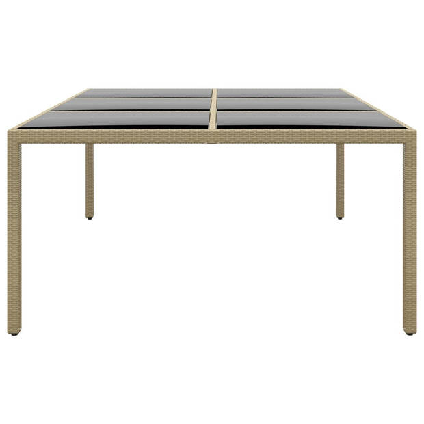 vidaXL Tuintafel 200x150x75 cm gehard glas en poly rattan beige