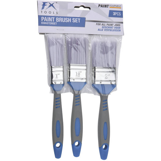 FX Tools Verfkwasten - set 3x stuks - plat - kunststof handvat - 25/38/50 mm breed - schilderen - Verfkwasten