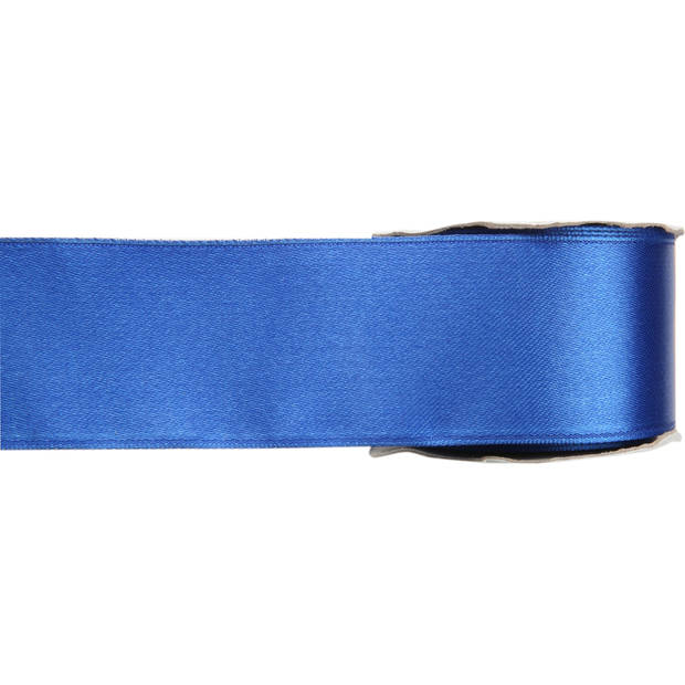 1x Blauwe satijnlint rollen 2,5 cm x 25 meter cadeaulint verpakkingsmateriaal - Cadeaulinten