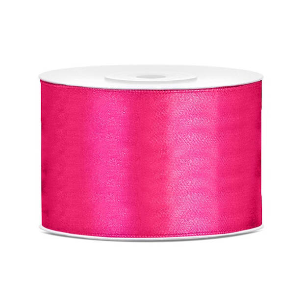 1x Fuchsia roze satijnlint rollen 5 cm x 25 meter cadeaulint verpakkingsmateriaal - Cadeaulinten