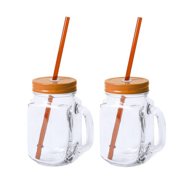 8x stuks Drink potjes van glas Mason Jar oranje deksel 500 ml - Drinkbekers